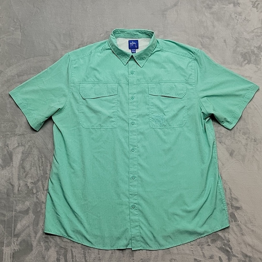 Guy Harvey Shirt Mens XXL Green Button Down Fishing Performance Short Sleeve